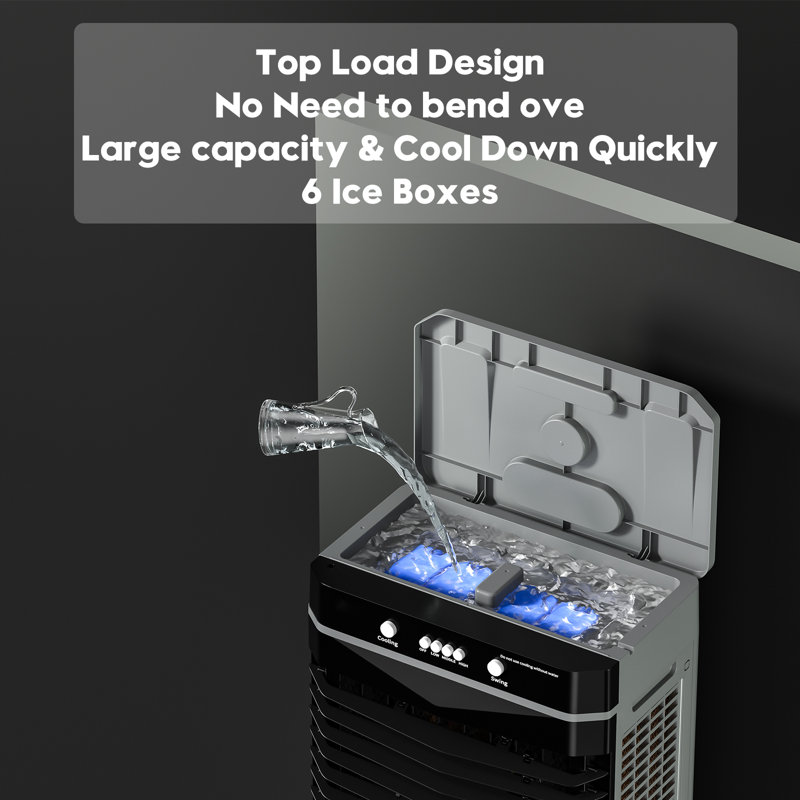 Auertech Portable Evaporative Air Cooler, Swamp Cooling Fan with 6 Ice Boxes 8.2Gal Water Tank